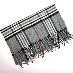 NEW V. Fraas Cashmink Gray Plaid Unisex Rectangle Fringe Scarf Made in Germany